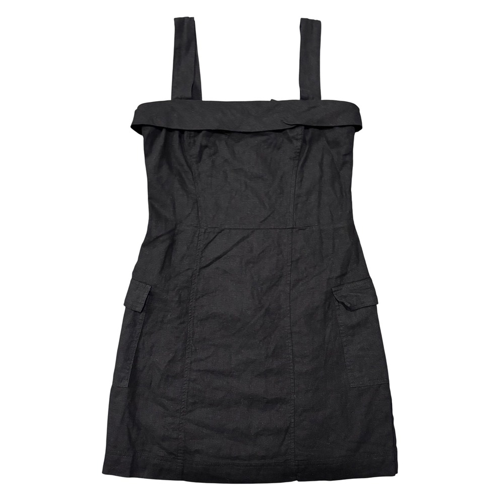 SO Black Linen Blend Mini Dress Strappy Sleeveless Pockets Girls Size 7